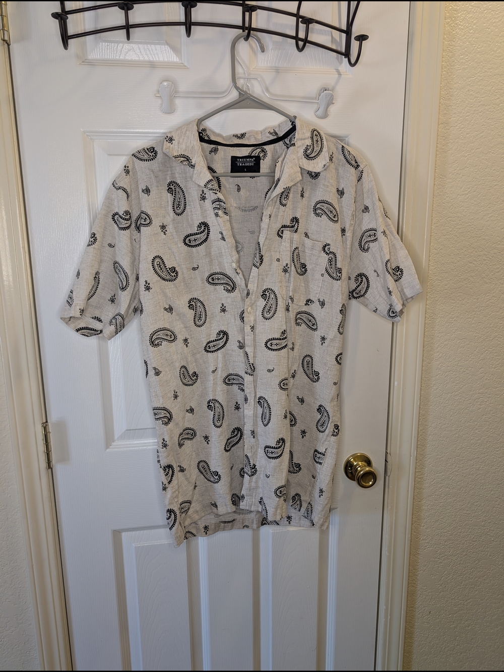 Tasso Elba White Paisley Short-Sleeve Button Shirt